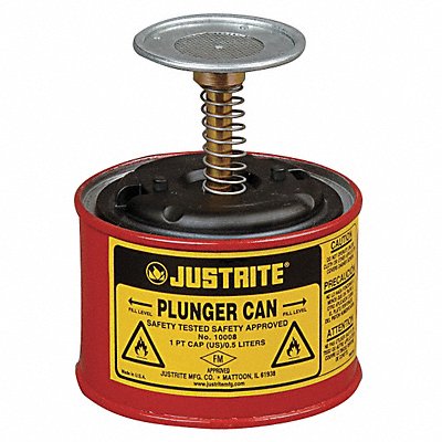 JUSTRITE 10008 Plunger Can 1 pt.Galvanised Steel Red