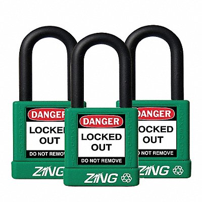 ZING 7066 D8963 Lockout Padlock KA Green 1-3/4 H PK3
