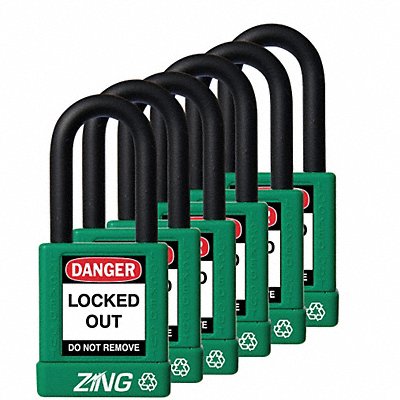ZING 7067 D8964 Lockout Padlock KA Green 1-3/4 H PK6