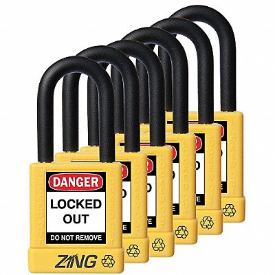 ZING 7069 D8964 Lockout Padlock KA Yellow 1-3/4 H PK6