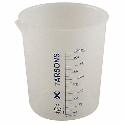 LAB SAFETY SUPPLY 6FAE7 Beaker 1 L 150 mm H 140.3 mm Dia PK3