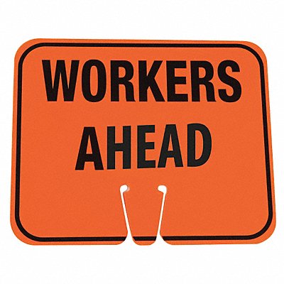 GRAINGER 03550WAH Traffic Cone Sign Org/Blk Workers Ahead