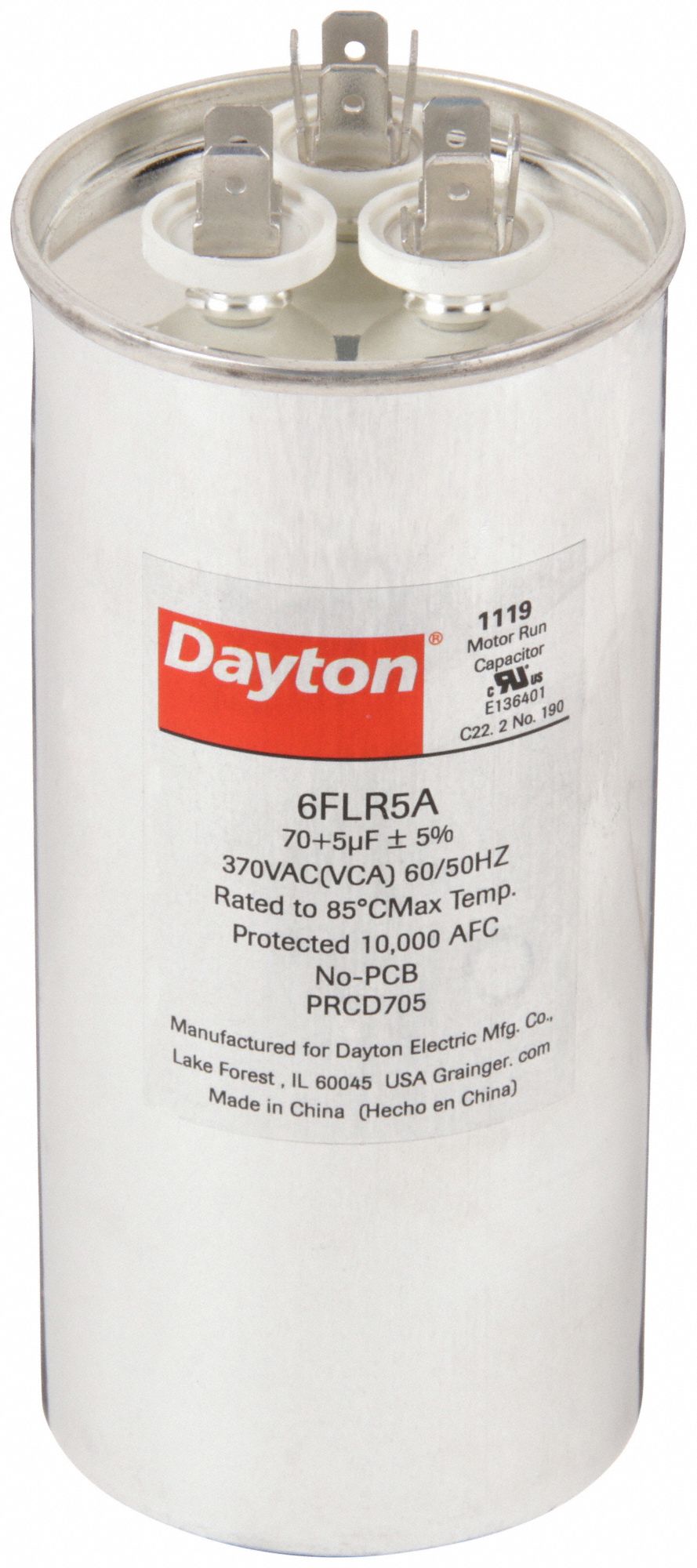 DAYTON 6FLR5 Dual Run Capacitor 70/5 MFD 5 5/8 H