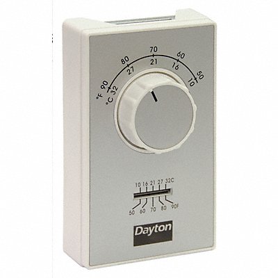 DAYTON 6GVX8C Line Volt NP Analog Thermostat 1C White SPST