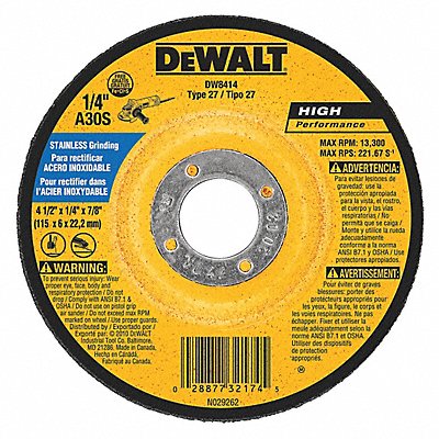 DEWALT DW8414 Depressed Grinding Wheel 7/8 CN Unthreaded Hole