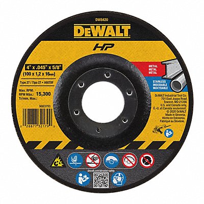 DEWALT DW8420 Depressed Centre Cut Off Wheel 5/8 CN Unthreaded Hole