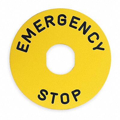SCHNEIDER ELECTRIC ZBY8330 Legend Plate EmergencyStop Blk/Yellow Round