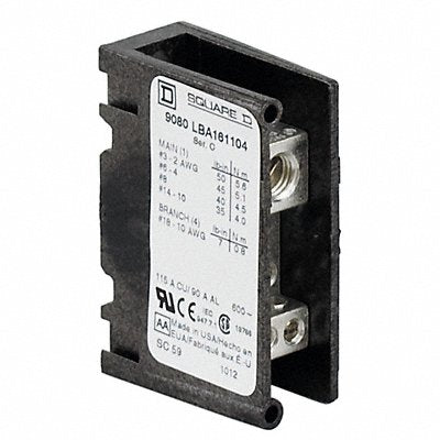 SQUARE D 9080LBA161104 Miniature Distribution Block Al/Cu 600V AC/DC