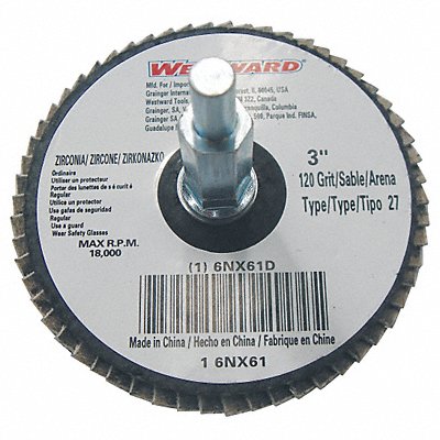 WESTWARD 6NX61 Arbor Mount Flap Disc 3in 120 Fine