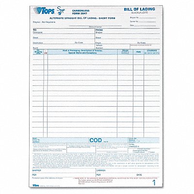 TOPS TOP3847 Bill of Lading Forms 4-Part PK50