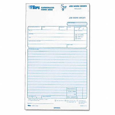 TOPS TOP3868 Work Order Forms 3-Part Carbonless PK50
