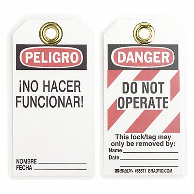 BRADY 65671 Danger Bilingual Tag 5-1/2 x 3 In PK25