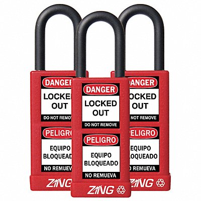 ZING 7086 D7359 Lockout Padlock KA Red 3 H PK3