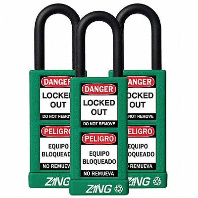ZING 7090 D7359 Lockout Padlock KA Green 3 H PK3