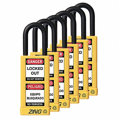 ZING 7093 D7361 Lockout Padlock KA Yellow 3 H PK6