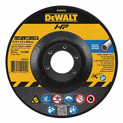 DEWALT DW8424S Abrsv Cut Whl 4-1/2 Dx0.045In T 7/8In AH