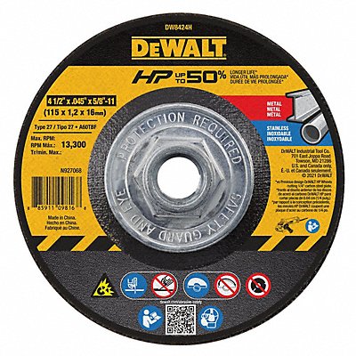 DEWALT DW8424H Abrsv Cut Whl 4-1/2 Dx0.045 T 5/8In-11