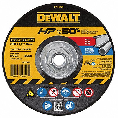 DEWALT DW8426H Abrsv Cut Whl 6In D 0.045In T 5/8In AH