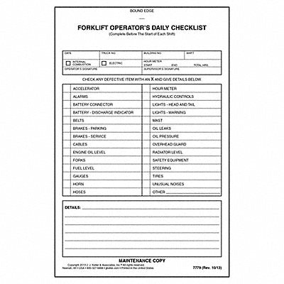 J.J. KELLER  ASSOCIATES 7779 Forklift Inspection Book Yellow 5 1/2 W