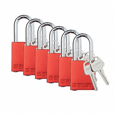 BRADY SDALRED38STKA6 K7939 Padlock 6 Pins Red PK6