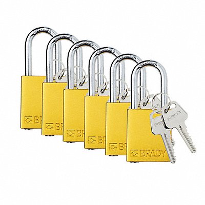 BRADY SDALYellow38STKD6 K7938 Padlock 6 Pins Yellow PK6