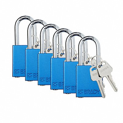 BRADY SDALBLU38STKD6 K7938 Padlock 6 Pins Blue PK6