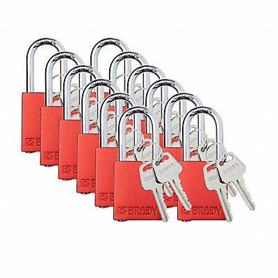 BRADY SDALRED38STKD12 Padlock 6 Pins Red PK12