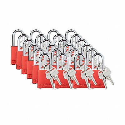 BRADY SDALRED38STKA24 Padlock 6 Pins Red PK24