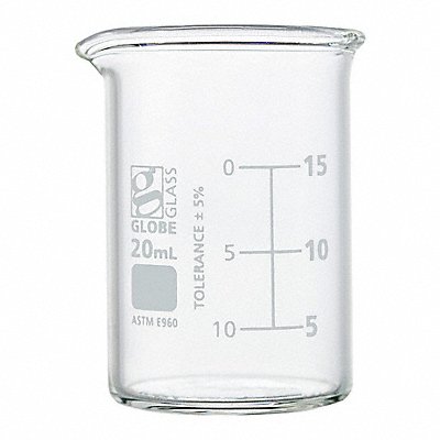 GLOBE SCIENTIFIC 8010020 Beaker 20 mL 43 mm H 30 mm Dia PK12