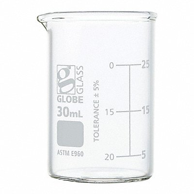 GLOBE SCIENTIFIC 8010030 Beaker 30 mL 53 mm H 33 mm Dia PK12