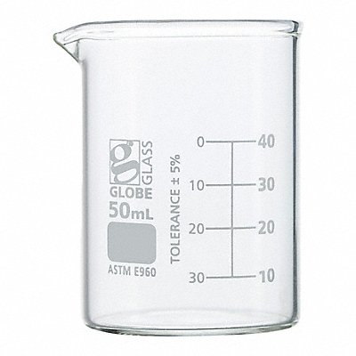 GLOBE SCIENTIFIC 8010050 Beaker 50 mL 58 mm H 39 mm Dia PK12