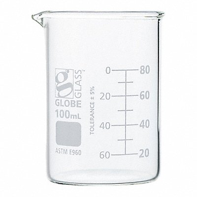 GLOBE SCIENTIFIC 8010100 Beaker 100 mL 79 mm H 50 mm Dia PK12