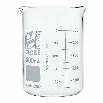 GLOBE SCIENTIFIC 8010600 Beaker 600 mL 125 mm H 88 mm Dia PK6