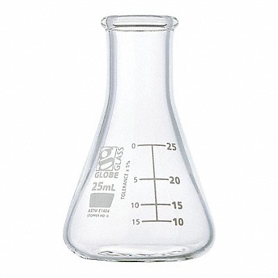 GLOBE SCIENTIFIC 8400025 Erlenmeyer Flask 25 mL 65 mm H PK12