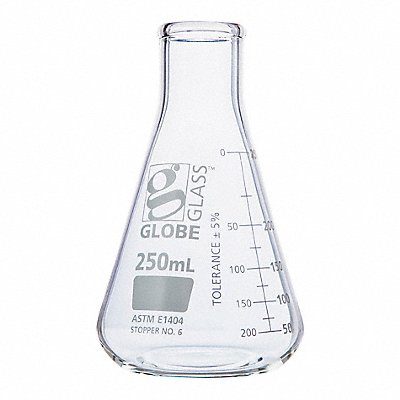 GLOBE SCIENTIFIC 8400250 Erlenmeyer Flask 250 mL 136 mm H PK12
