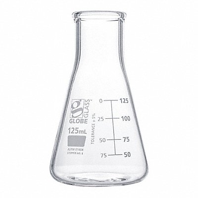 GLOBE SCIENTIFIC 8410125 Erlenmeyer Flask 125 mL 115 mm H PK12
