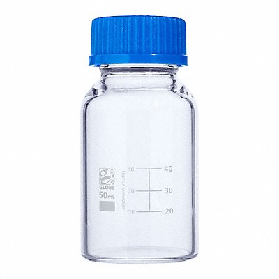 GLOBE SCIENTIFIC 8100050 Media Bottle 87mm H Clear 46 mm Dia PK10