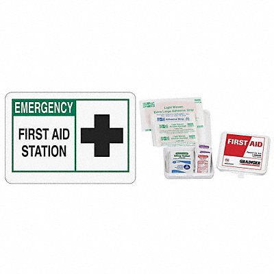 GRAINGER 7DW86 First Aid Kit + Housing 20pcs 4.25x3.25 WHT