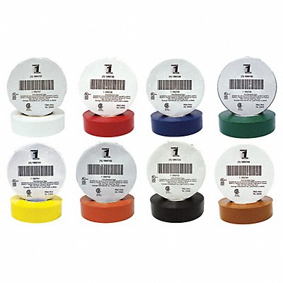 GRAINGER 7DX30 Elec Tape 66 ft Lx3/4 W 7 mil Assorted