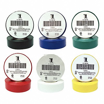 GRAINGER 7DX32 Elec Tape 60 ft Lx3/4 W 7 mil Assorted