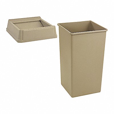 RUBBERMAID COMMERCIAL PRODUCTS 7YA66 Garbage Can Square Beige 35 gal.