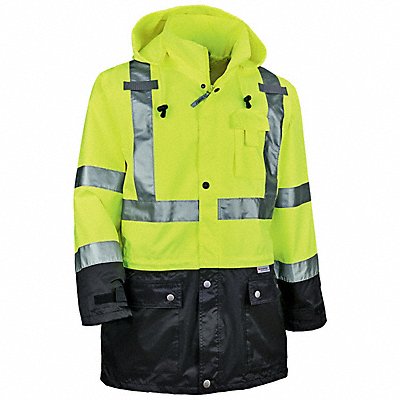 GLOWEAR BY ERGODYNE 8365BKL Rain Jacket Hi-Vis Blk Front Large