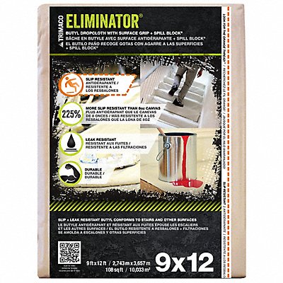 TRIMACO 80321 Leakproof Slip Resistant Drop Cloth Wht 9ftLx12ftW