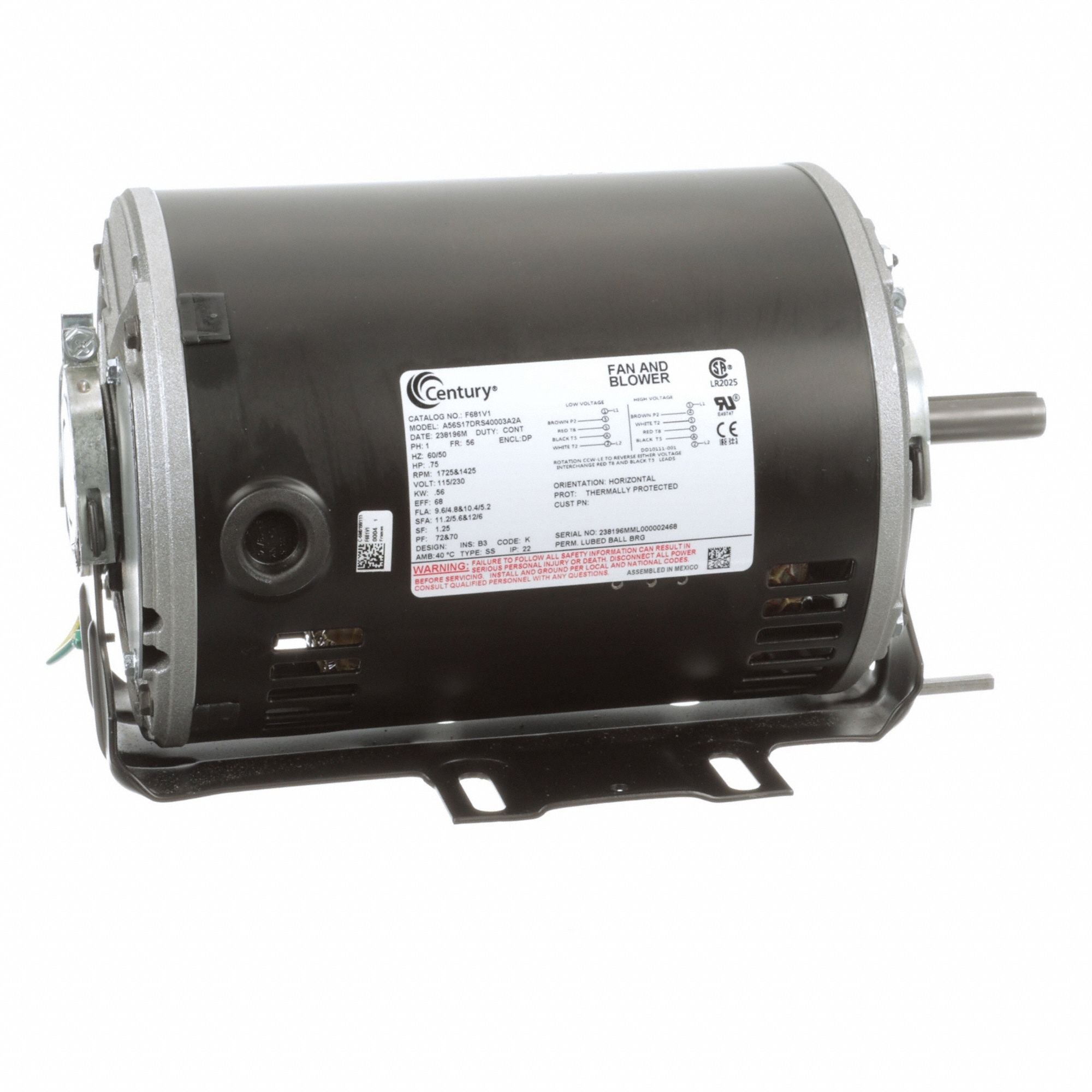 CENTURY F681V1 Direct Drive Blower Motor 115/230V