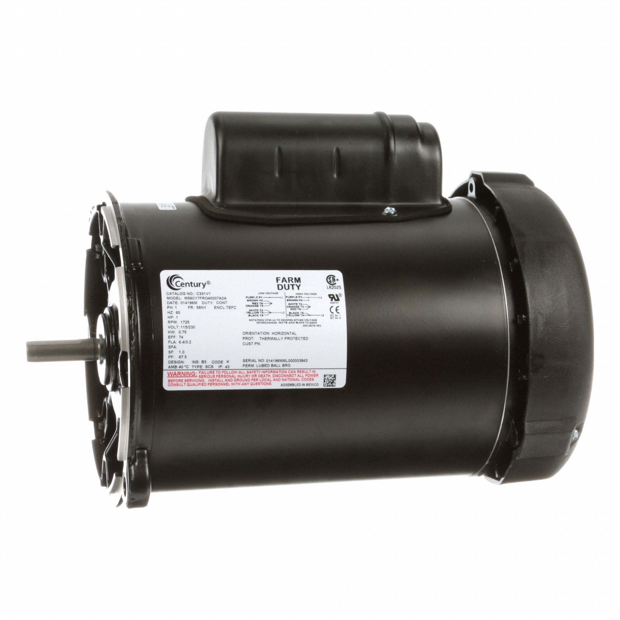 CENTURY C331V1 Farm Duty Motor Farm Duty 115/230V AC
