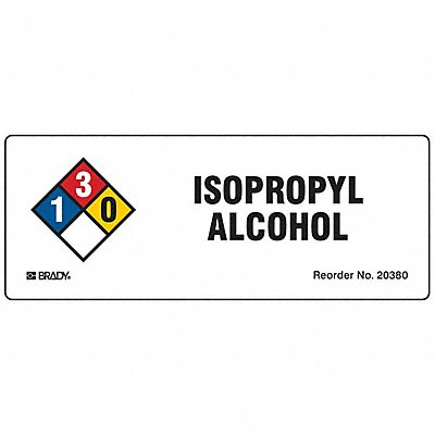 BRADY 20380LS Label NFR Isopropyl Alcohol PK50