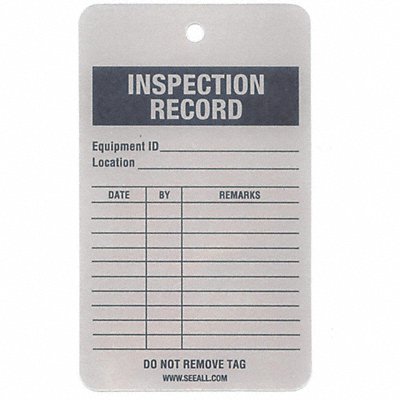 SEE ALL INDUSTRIES TUFINSP Inspection Rcd Tag 5 x 3 In Al PK25