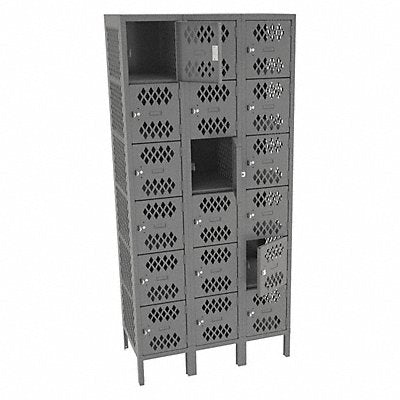 TENNSCO VBL612183MEDGrey Box Locker Ventilated 3 Wide 6 Tier Grey