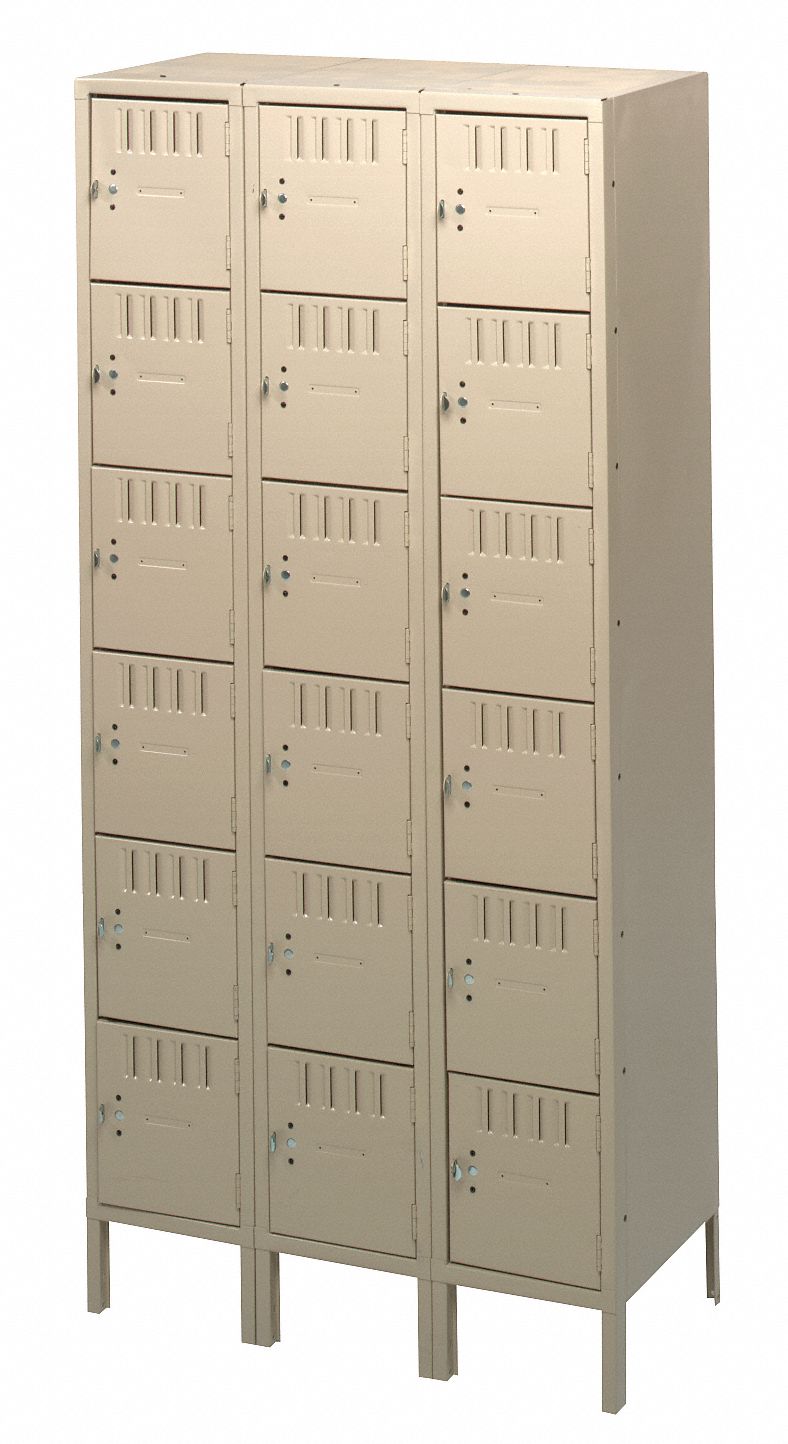 TENNSCO BK61212123SD Box Locker Louvered 3 Wide 6 Tier Sand