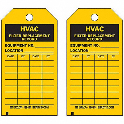 BRADY 86444 HVAC Fl Replacement Rcd Tag Bk/Yel PK10